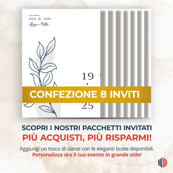 Partecipazione matrimonio personalizzabile con stampa inclusa, dettagli chiari per l'annuncio del grande giorno.