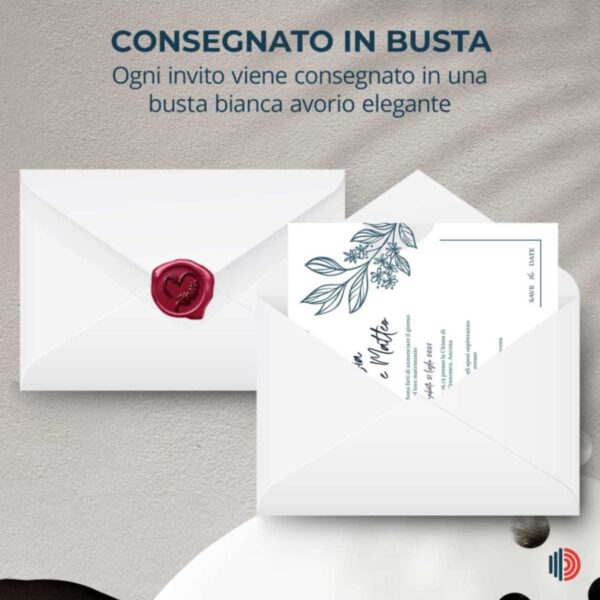 Partecipazione matrimonio personalizzabile con stampa inclusa, dettagli chiari per l'annuncio del grande giorno.