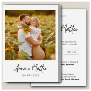 Partecipazione matrimonio personalizzabile con stampa inclusa, dettagli chiari per l'annuncio del grande giorno.