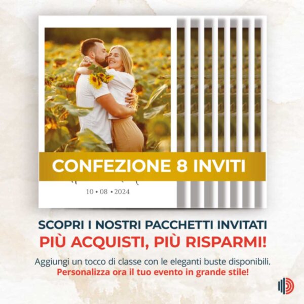 Partecipazione matrimonio personalizzabile con stampa inclusa, dettagli chiari per l'annuncio del grande giorno.