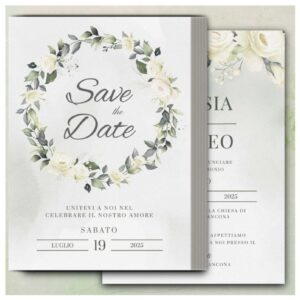 Partecipazione matrimonio personalizzabile con stampa inclusa, dettagli chiari per l'annuncio del grande giorno.