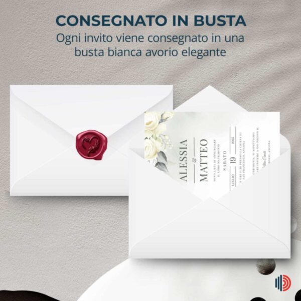 Partecipazione matrimonio personalizzabile con stampa inclusa, dettagli chiari per l'annuncio del grande giorno.