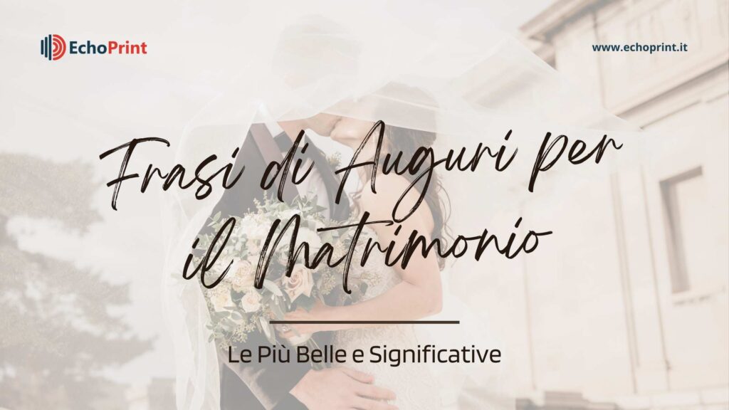 Coppia di sposi che si bacia sotto il velo, con testo 'Frasi di Auguri per il Matrimonio - Le Più Belle e Significative' su sfondo chiaro.