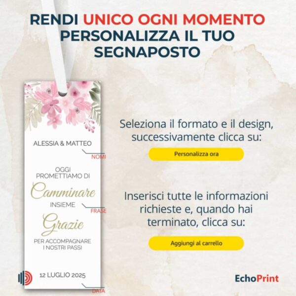 Eleganti segnaposto matrimonio in carta martellata con nastro decorativo.