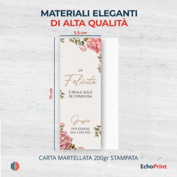 Eleganti segnaposto matrimonio in carta martellata con nastro decorativo.