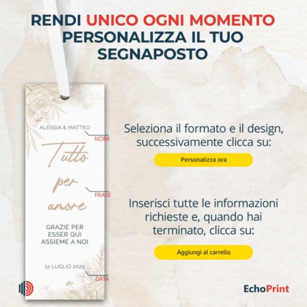 Eleganti segnaposto matrimonio in carta martellata con nastro decorativo.