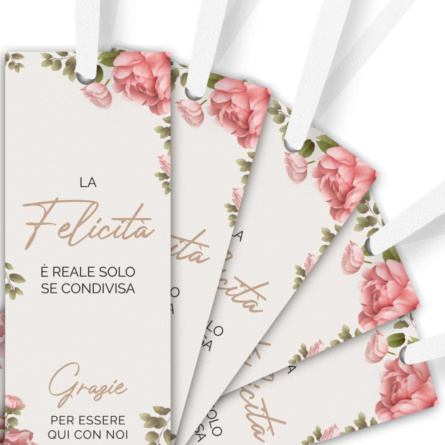 Eleganti segnaposto matrimonio in carta martellata con nastro decorativo.