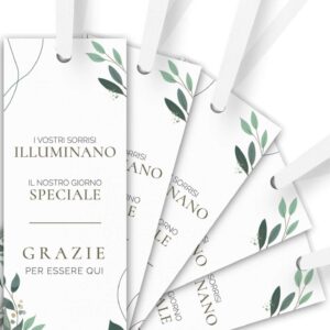 Eleganti segnaposto matrimonio in carta martellata con nastro decorativo.